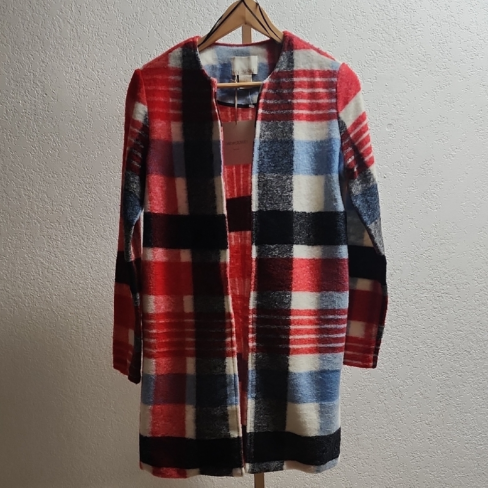 Cynthia Rowley Plaid Teddy Jacket - Red, Blue, Black